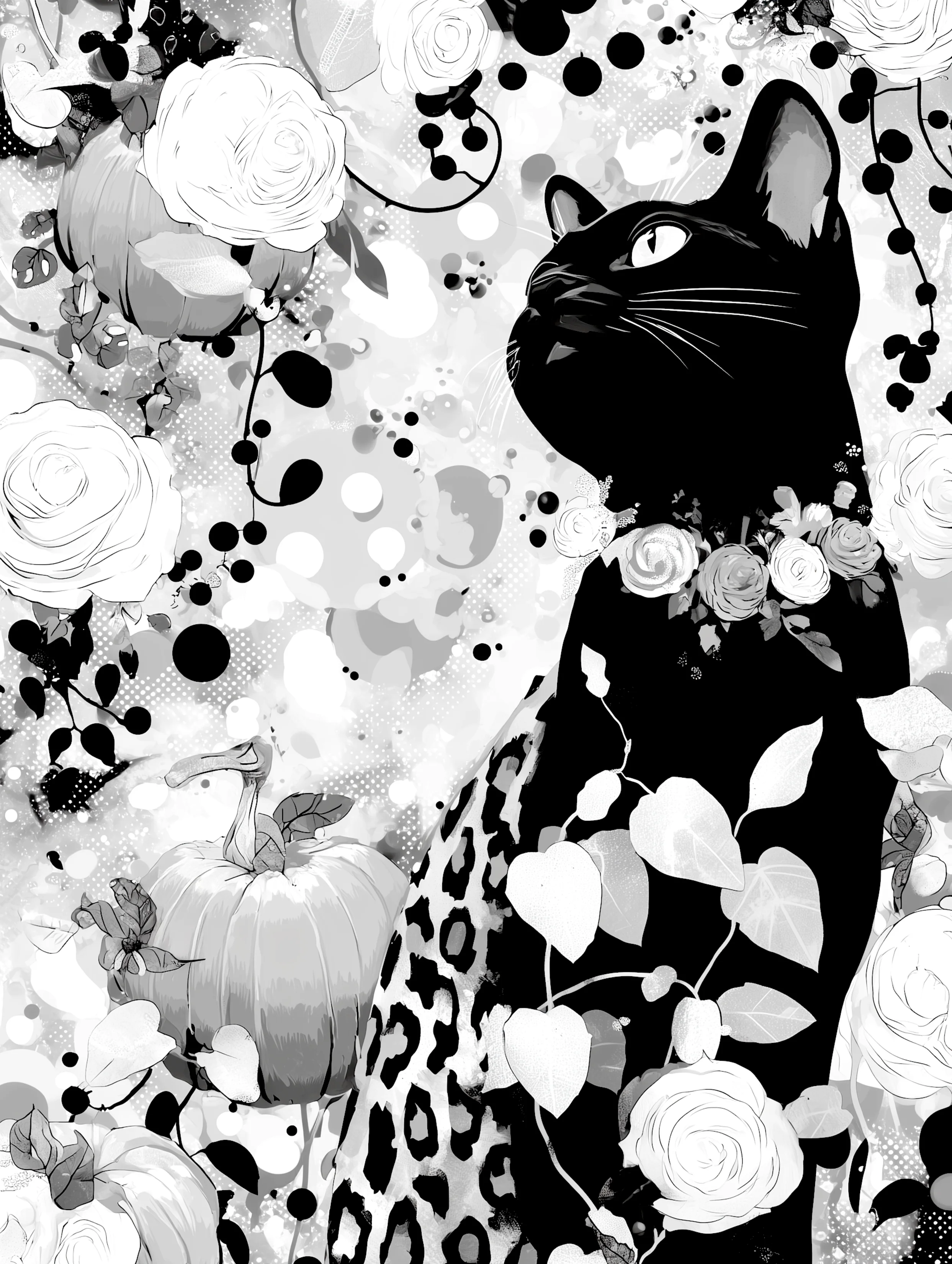 Free printable black cat coloring page for adults featuring a black cat looking up